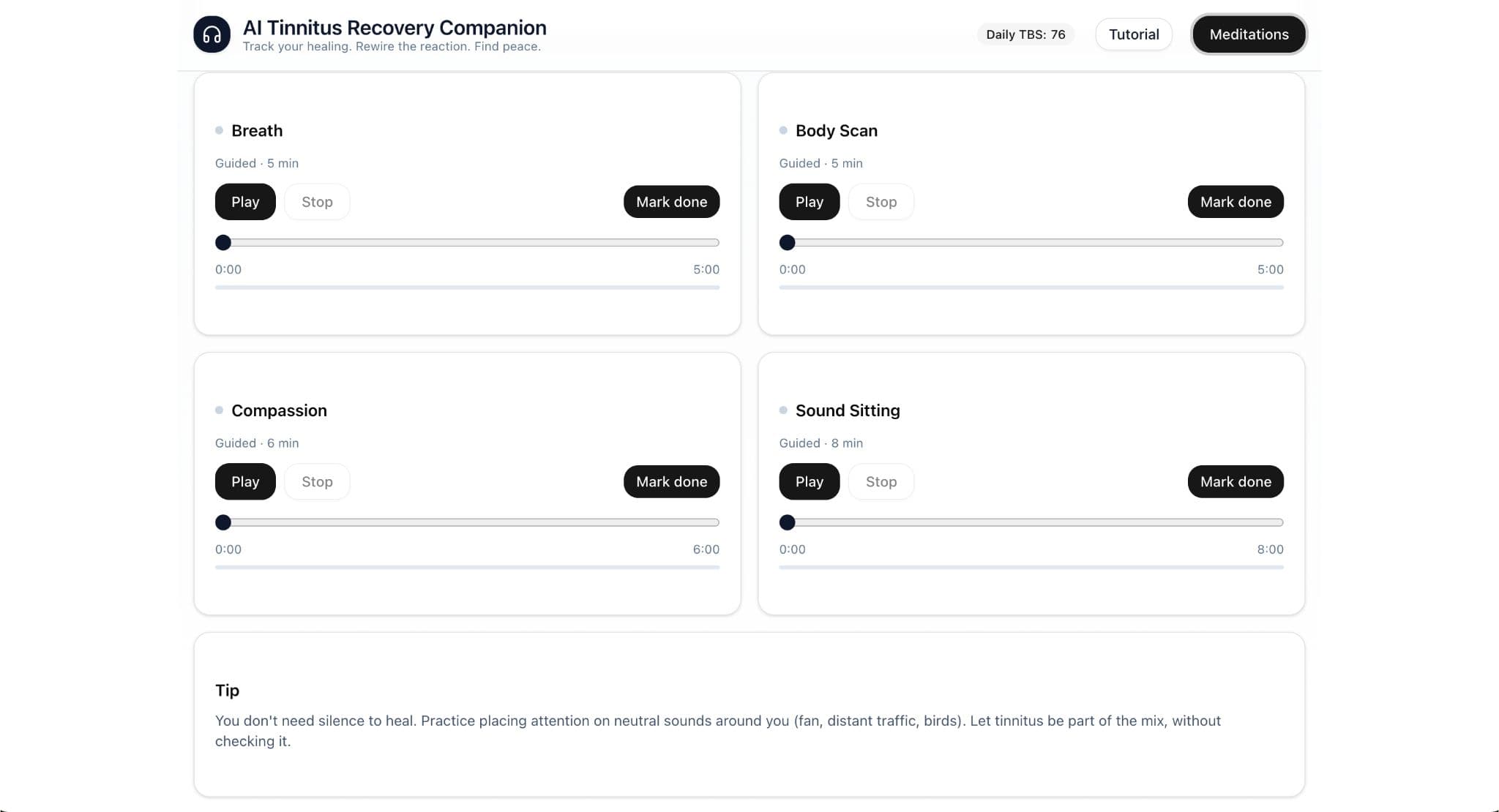 Meditations and audio list