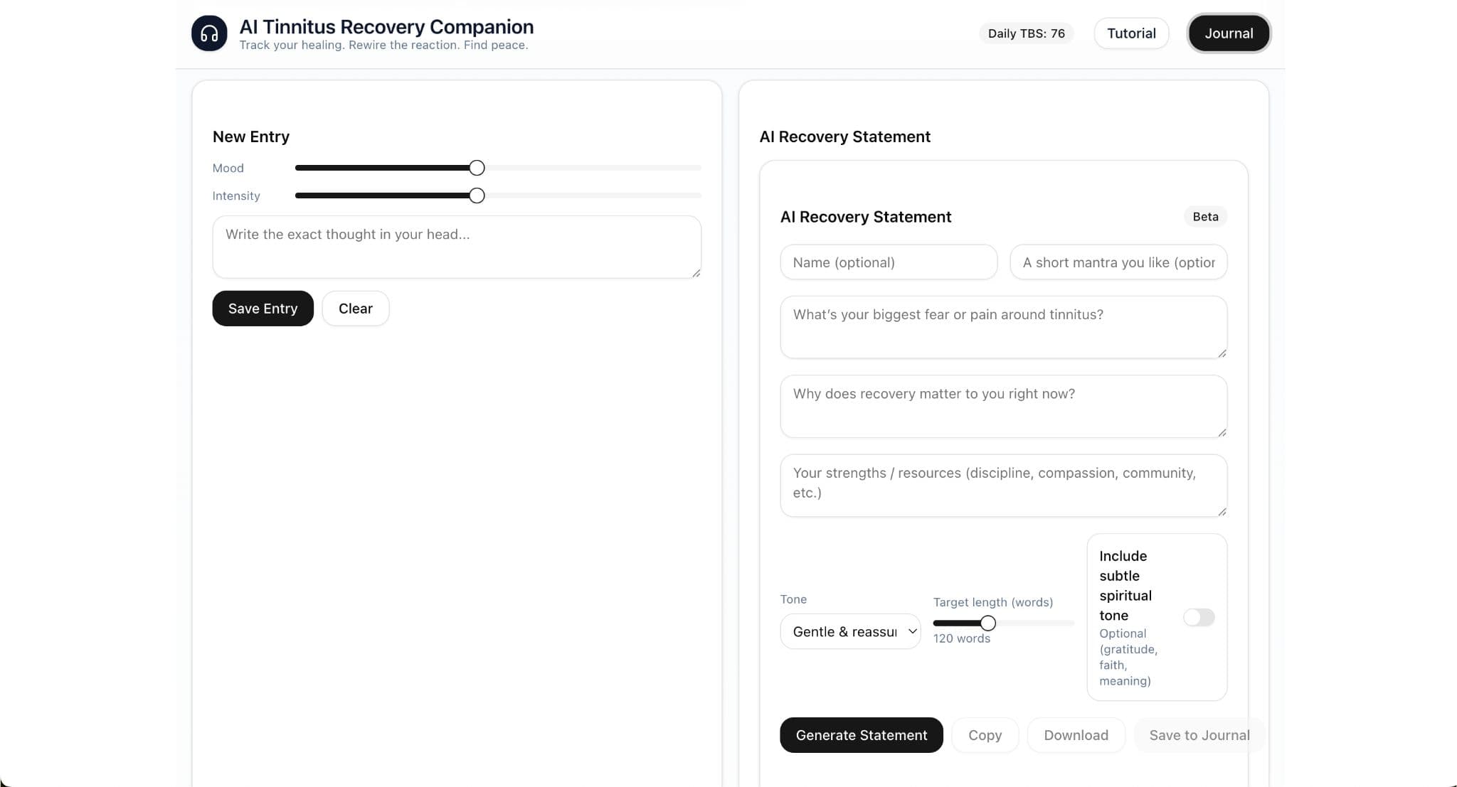 Recovery statement journal